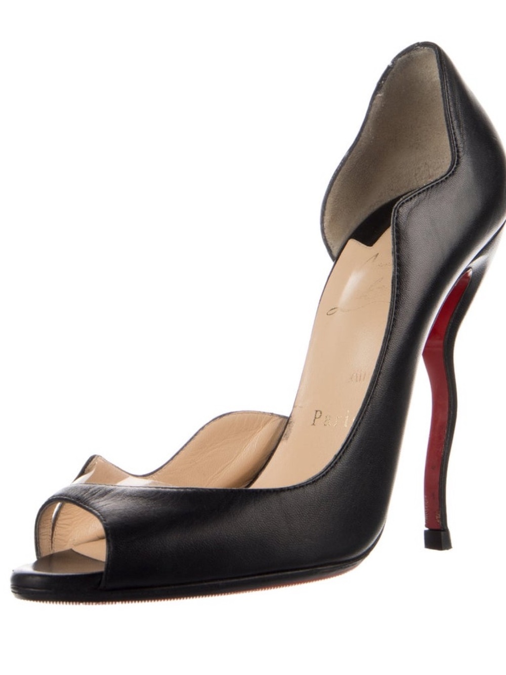 Christian Louboutin Black Sculpted Heel Open-Toe Pump - Picture 3 of 6